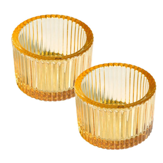 Clear Tealight Candle Holder Set of 2,Glass Votive Candle Holders, Decorative Round Ribbed Candle Holders for Home Decor (Champagne) - color: Champagne