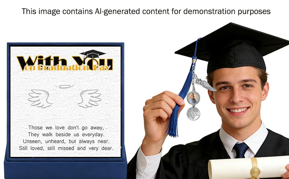 2026 Graduation Tassel Photo Charm Graduation Memorial Tassel Charm Photo Fram with in Loving Memory Card 2026 Graduation Gifts Personalized Memorial Tassel with Angel Wings (Silver) - color: Silver