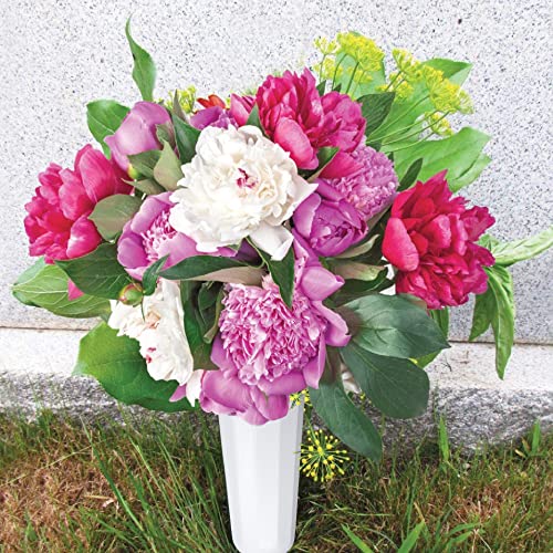 Memorial Floral Vases with Foam Included - (White, 6 Pack) | Outdoor In Ground Vases with Stakes, for Fresh and Artificial Flowers - size: 6-Pack