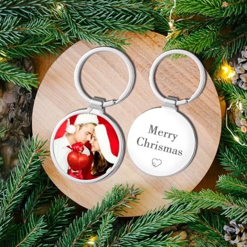 Custom Keychain with Picture, Personalized Photo Key Chain Gifts for Men | Stainless Steel, Double-sided Customized Text, Logo, Personalized Gifts for Boyfriend, Dad, Father's Day, Valentine’s Day - color: W -Christmas Keychain
