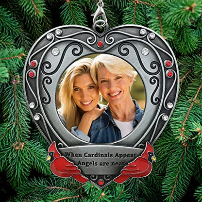 Cardinal Memorial Ornament with Photo – “When Cardinals Appear Angels are Near” Sympathy Gift, Remembrance Christmas Tree Ornament for Loss of Loved One, Pewter Memorial Keepsake with Gift Bag