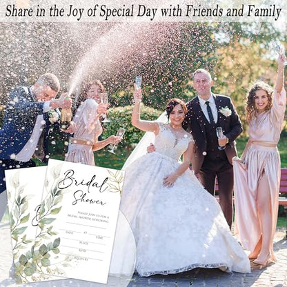 Bridal Shower Invitations, 25 Eucalyptus Invites with Envelopes for Bridal Shower Reception Engagement Party, Greenery Wedding Party Cards - A03 - style: Greenery 3