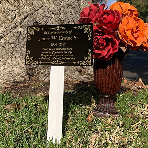 Personalized Memorial Plaque Stake, Grave Marker (Black/Gold) - color: Black/Gold