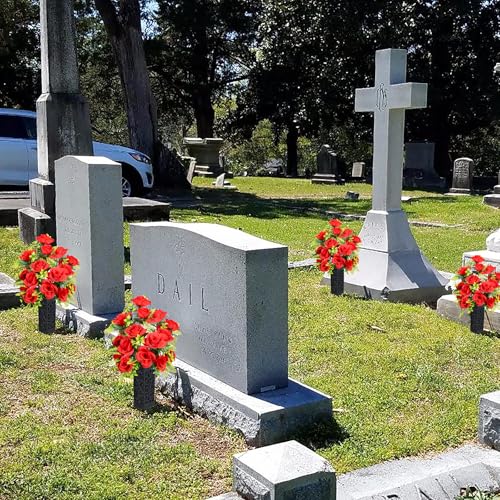 Cemetery Vases with Foam, Plastic Flower Holder with Spikes Gravestone Headstone Flower Vase for Artificial Flowers, Grave Cemetery Decoration (Set of 8, Black), Flowers not Included