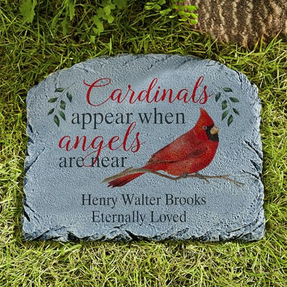Leet's Make Memories Personalized Memorial Garden Stone - Sympathy - Loss of Loved One - Grave Marker - Condolences - Indoor/Outdoor - Durable Resin - Cardinals Appear When Angels are Near - style: Cardinals Appear