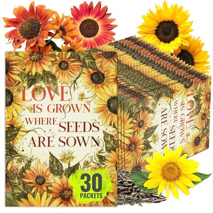 Seed Needs Sunflower Seed Packet Gift Favors for Weddings & Bridal Showers - size: 30 Packs, style: FAV-002