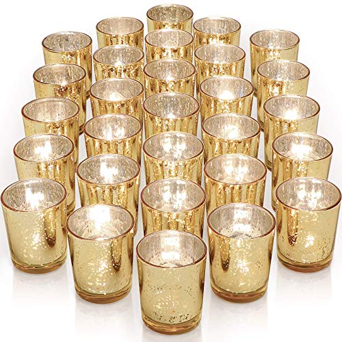 LETINE Gold Votive Candle Holders Set of 36 - Speckled Mercury Gold Glass Candle Holder Bulk - Ideal Spring Summer Decor for Wedding Centerpiece Table，Valentine's Day Decorations Indoor - color: Gold