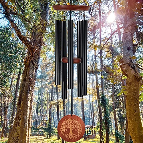 Astarin's Tree of Life Wind Chimes 36in Outdoor Garden Gift for Grandma Mom - color: Black
