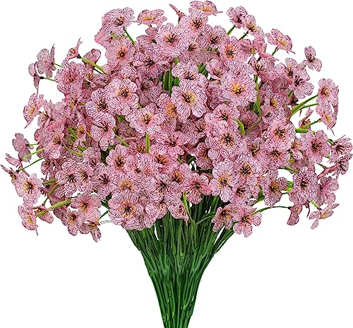 15 Bundles Artificial Flowers UV Resistant Outdoor Plants No Fade Faux Plastic Shrubs Fake Silk Flowers Window Box Garden Porch Home Decoration(Pink) - color: Pink