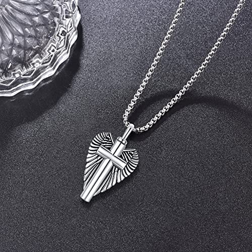 Aniu S925 Sterling Silver Urn Necklace Cremation Jewelry for Ashes - color: Cross Angel Wing