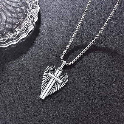 Aniu S925 Sterling Silver Urn Necklace Cremation Jewelry for Ashes - color: Cross Angel Wing