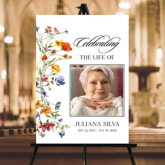 Wildflower Funeral Welcome Sign, Celebration Of Life Decoration, Memorial Decor Signs, Funeral Decorations, Celebration of Life Sign With Photo, Custom Memorial Welcome Signs with Picture - color: Style #6