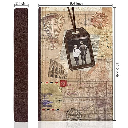 Holoary Photo Album 4x6 300 Photos 3 Pictures Per Page, Memo Writing Area for Each Pocket, with Photo Frame Window, 300 Pockets 4”x6”, Printed Book Cover Travel Design World Map Adventure Vacation - size: 300 Pockets