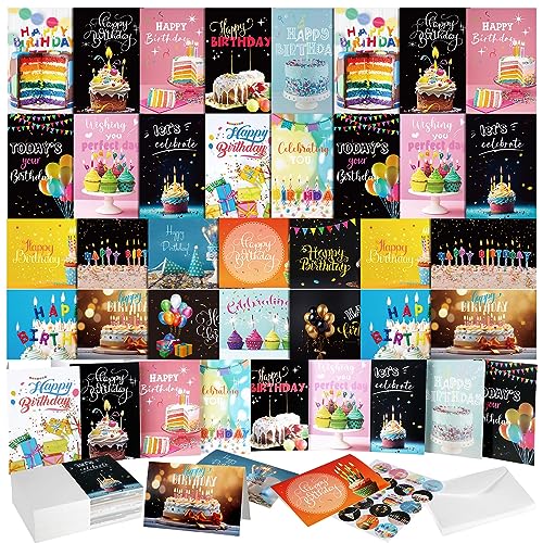 Harloon 200 Pack Happy Birthday Card Assorted Bulk with Blank Envelopes and Stickers 4 x 6 Inches Greeting Blank Happy Birthday Cards for Men Women Adults Kids, 20 Styles(Actual Style) - style: Actual Style