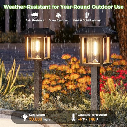 XMCOSY+ 4-Pack Solar Pathway Lights Outdoor, 25 Lumens Solar Garden Lights
