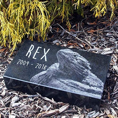Black Granite Memorial Headstone for Lost Loved Ones, Dogs, Cats, and Family Pets. " Great for Your Garden, Tree Dedication, or in a Cemetery. Includes your personal photo and text. (12 x 8 x 2") | Includes photo and text for lost loved ones, dogs, cats,
