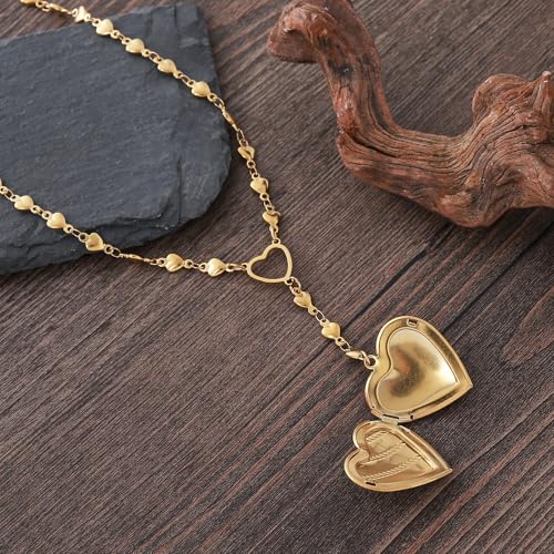 Personalized Heart Locket Necklace for Women Stainless Steel- Heart Necklace - color: Gold-A