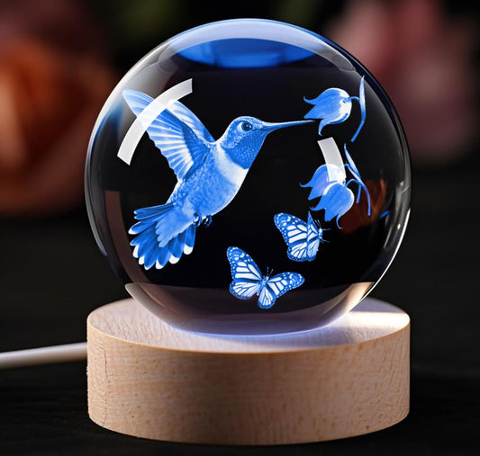 3D Hummingbird Crystal Ball Gifts for Women Men Laser Engraved Glass Sphere Animals Figurine Home Decor, Birthday, Christmas,Graduation Gift for Friends,Lovers Keepsake Paperweight - color: Humbird - 2.36"