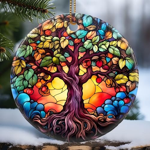 Touber Christmas Ceramic Ornament, Holiday Decoration, Heirloom Keepsake, Round, Gift Exchange, Tree of Life, Unisex-Adults - color: Tree