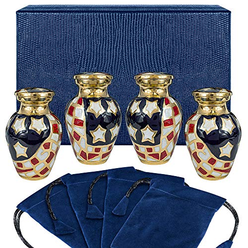 Trupoint Memorials Small Urns for Human Ashes Keepsake, Military and Patriotic Decorative Mini Cremation Urn for Veteran Adult Men & Women, Set of 4, Bronze - color: Bronze Usa Flag, size: Keepsake