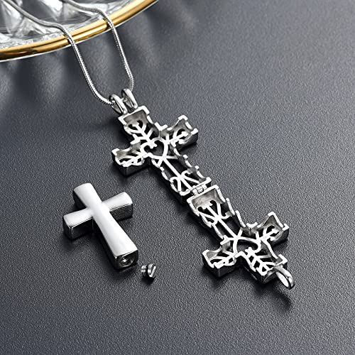 Crystal Cross Necklace for Ashes Stainless Steel Keepsake Cremation Jewelry Religious Cross Memorial Urn Necklace for Pet Human Ashes Gifts - color: Silver-2