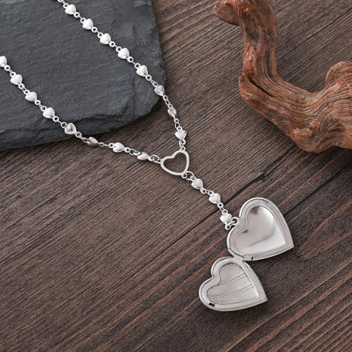 Personalized Heart Locket Necklace for Women Stainless Steel- Heart Necklace - color: silver-A