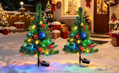 Windpnn 2Pack Solar Christmas Tree Lights Outdoor Decorations, with 40 Strawberry Lights Waterproof Pathway Lights for Garden Patio Yard Cemetery Decor