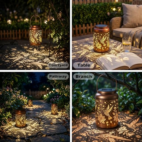 Cawalap Birthday Day Gifts for Women, Solar Lanterns Outdoor Waterproof | Hummingbird Hanging Solar Lights Outside Gardening Gifts, Garden Decor, Mothers Day Gifts for Mom Grandma,