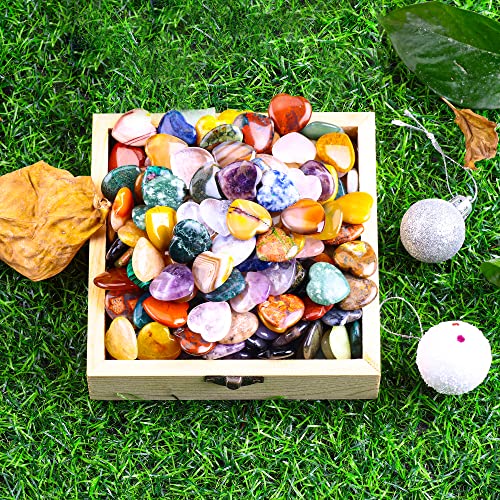 72pcs Heart Shaped Crystal Stones,0.8" Assorted Chakra Hearts 247-250g - color: 72pcs Heart Stones