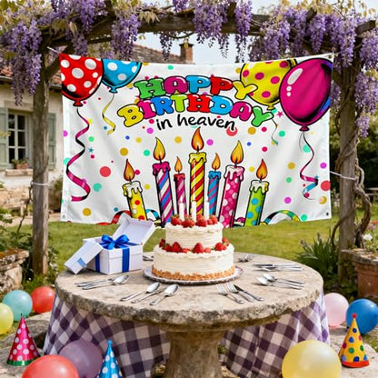 Happy Birthday in Heaven Backdrop Funeral Remembrance Party Decorations Condolence Memorial Background Banner for Church Cemetery