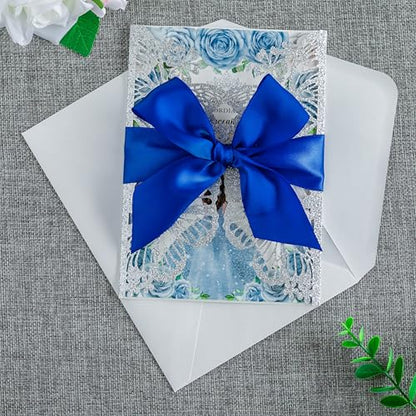 20 PCS 5.12x7.2 Butterfly Personalized Quinceanera Invitation, Customized XV Anos Laser Cut Invitation Cards with Envelopes (Silver Glitter Personalized) - color: 20 PCS Silver Glitter Personalized