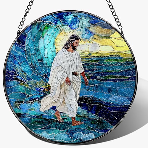8-Inch Jesus Christian Suncatcher Ornament, Stained Glass Window Hanging, Religious Ornament, God Jesus Home Decor, Faith Window Decor — Gift for Christmas & Holidays, Christian Gifts, Religious Gifts - color: Jesus-b