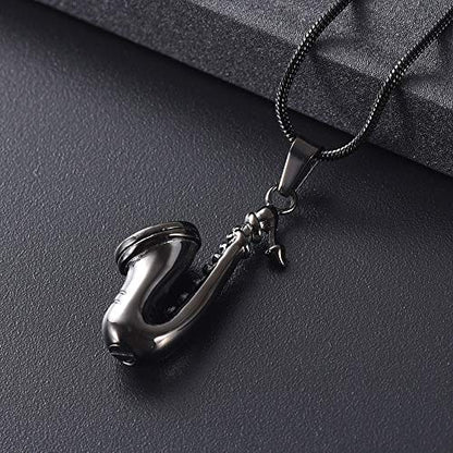 memorial jewelry Music Urn Saxophone Horn Chain Necklace Cremation Ash Keepsake Pendant - color: Gun