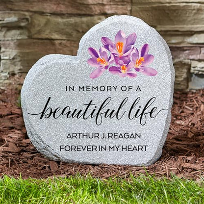 Let's Make Memories Personalized Memorial Garden Stone - Sympathy - Loss of Loved One - Condolences - Outdoor - Headstone - Durable Resin - Upright Garden Marker - Beautiful Life - style: Beautiful Life
