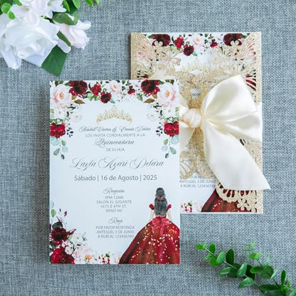 20 PCS Butterfly Quinceanera Invitation, Laser Cut Invitation Cards | 5.12x7.2" light Gold Glitter Butterfly Quinceanera Invitation with Envelopes for XV Anos Bridal Shower Baby Shower Invite - color: Gold Glitter