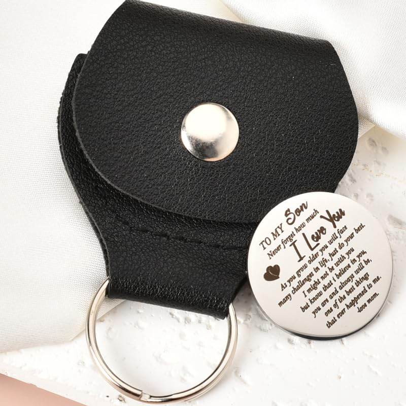 ShiQiao Spl To My Son Gifts from Mom Never Forget How Much I Love You Keychain for Son Birthday Christmas Gifts Pocket Hug Keychain Token for Son Motivational Inspirational Gifts with Leather Case - color: To My Son