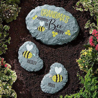 Let's Make Memories Personalized Reasons To Bee Happy Garden Stone - Large Garden Stone - 10" Diameter - color: Bee Happy, size: Large