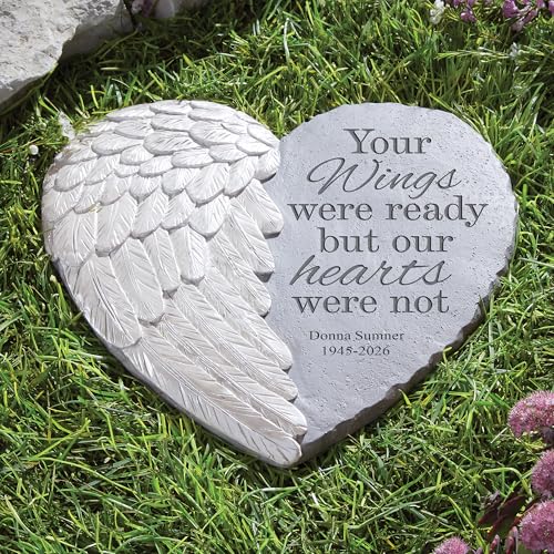 Let's Make Memories Personalized Memorial Garden Stone - Sympathy - Loss of Loved One - Condolences - Indoor/Outdoor - Durable Resin - 3D Wings of Love - Your Wings - style: Your Wings Were Ready