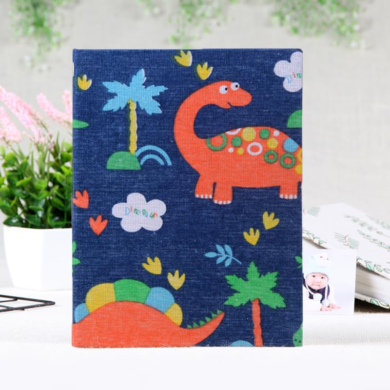 Small Photo Album for Kids, 100 Pockets 4x6 Bookshelf Baby Picture Album, Slip-in Linen Cover Photo Book for Family(Dino) - color: Dinosaur