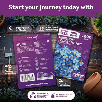 1200 Forget Me Not Heirloom Flower Seeds for Planting, Myosotis Sylvatica | Charming Blue Spring Flowers for Shady Gardens, Easy to Grow Seed Packets , Heirloom Seeds for Planting, Perfect for Borders
