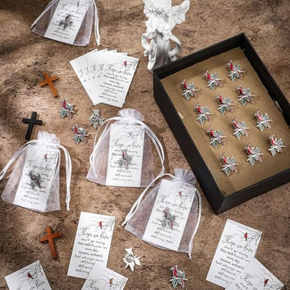 Jexine 240 Pcs Cardinal Pins Bulk Gift Funeral Favor Memorial Cards,Elegant | Include 80 Cardinal Pins, 80 Cards, 80 Gift Bags, Celebration of Life Favors Memorial Keepsakes for Funeral Service Guests - style: Elegant