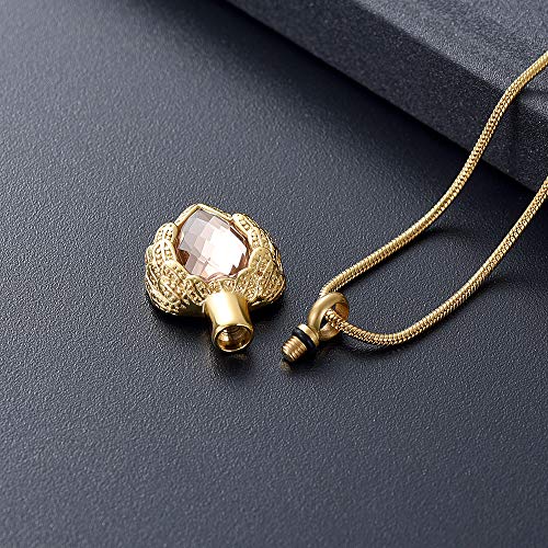 memorial jewelry Gold Angel Wings Glass Heart Urn Pet/Human Cremation Pendant Necklace Jewelry for Ashes - color: Gold