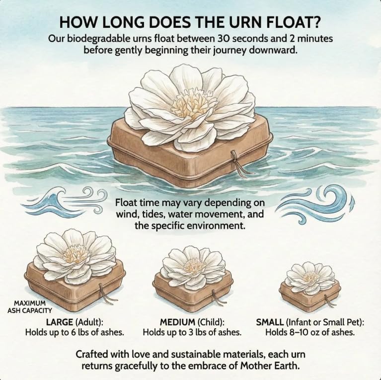 Cruise Approved Biodegradable Water Burial Urn, Lilac Flower, Large Adult