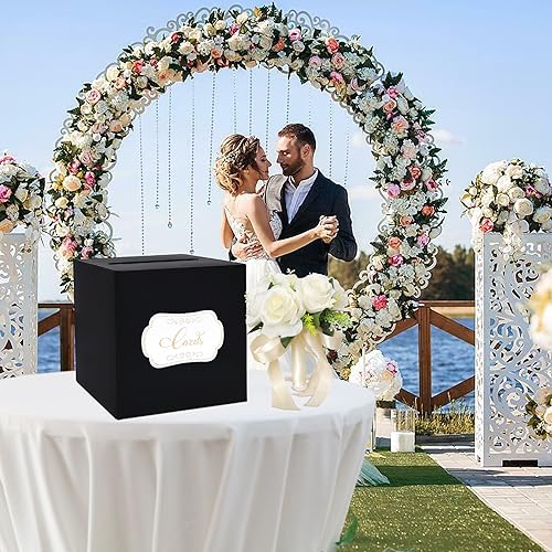 Black Card Box for Party with 2 Cards, 8.7", 1 Pack | Gift Card Box Money Box, for Birthday, Wedding, Baby Shower, Retirement, Anniversary, Bridal Shower, Raffle Ticket - color: Black Card Box