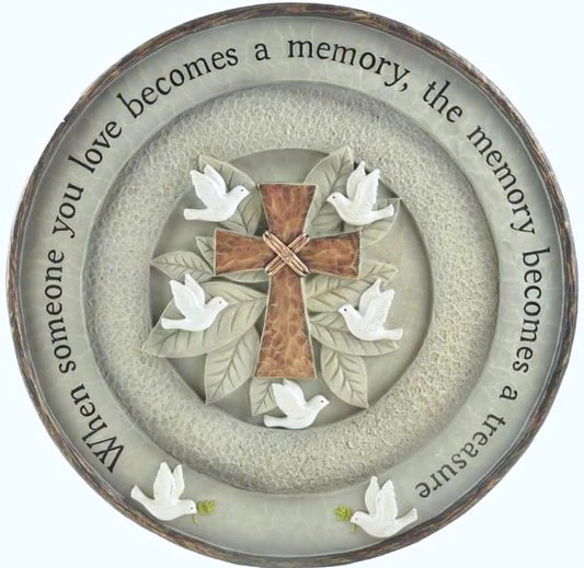 Memorial Garden Stone Plaque – 9.5 Inch Remembrance Cross Stepping Stone, Sympathy Gift for Loss of Loved One, Outdoor Memorial Garden Decor, Wall Hanging Plaque