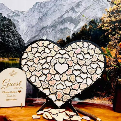 Wedding Guest Book Unique Wooden Heart Alternative GuestBook Bridal Shower Wedding Decoration with 83 Wooden Hearts 1 Sign Pen Set (Black) - color: Black