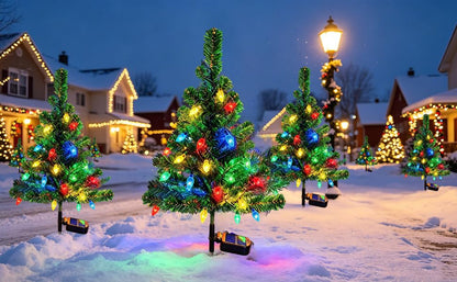Windpnn 2Pack Solar Christmas Tree Lights Outdoor Decorations, with 40 Strawberry Lights Waterproof Pathway Lights for Garden Patio Yard Cemetery Decor
