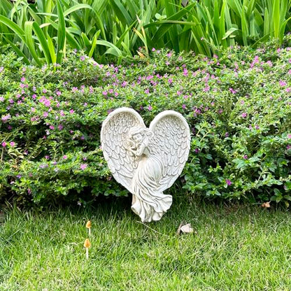 Angel Garden Statue for Outdoor Sleeping Angel with Wings Fairy Memorial Guardian Love Angels with Stake for Outside Yard Art Grave Cemetery Patio Balcony Lawn, White