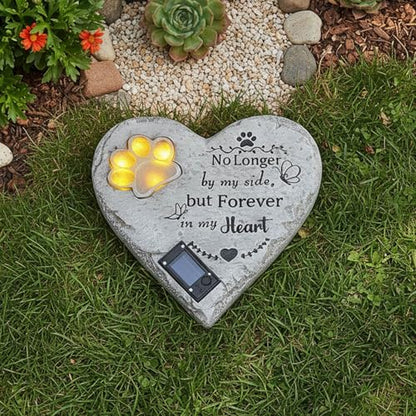 Pet Memorial Stone Solar Lighted Glowing Paw Print Heart Statue 10" | Pet Headstones For Dogs Cats with "Forever in My Heart" Engraved, Waterproof Resin Loss of Dog Sympathy Gift - color: Heart Pet