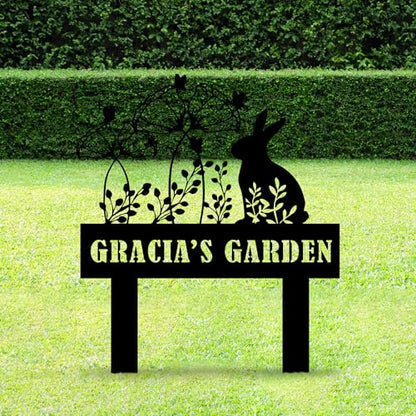 Custom Metal Rabbit and Flower Garden Stake, Bunny Metal Garden Sign, Personalized Easter Rabbit with Flower Sign, Farm Animal Sign, Pet Grave Marker, Rabbit Sympathy Gift, Pet Loss, Remembrance Stake - color: STAKEDESING_10